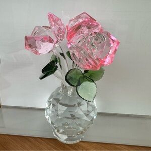 Crystal Glass Gorgeous Faux ROSE BOUQUET decor, paperweight, gift, original tag.
